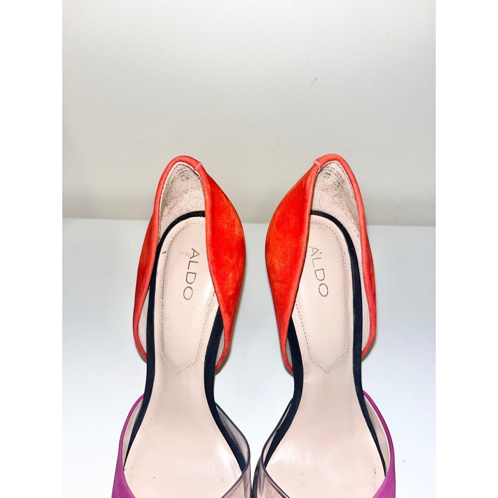 ALDO Nydelaclya‎ Pink Orange Suede Heel Pumps Stiletto Clear Inlay | Women's 6.5 - Picture 6 of 13